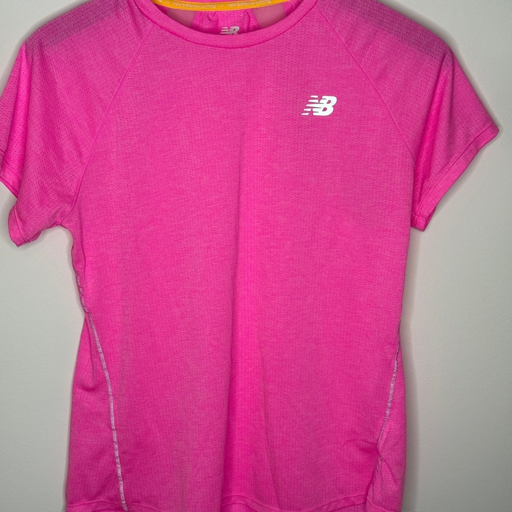 New Balance Hot Pink Performance Tee with White Logo